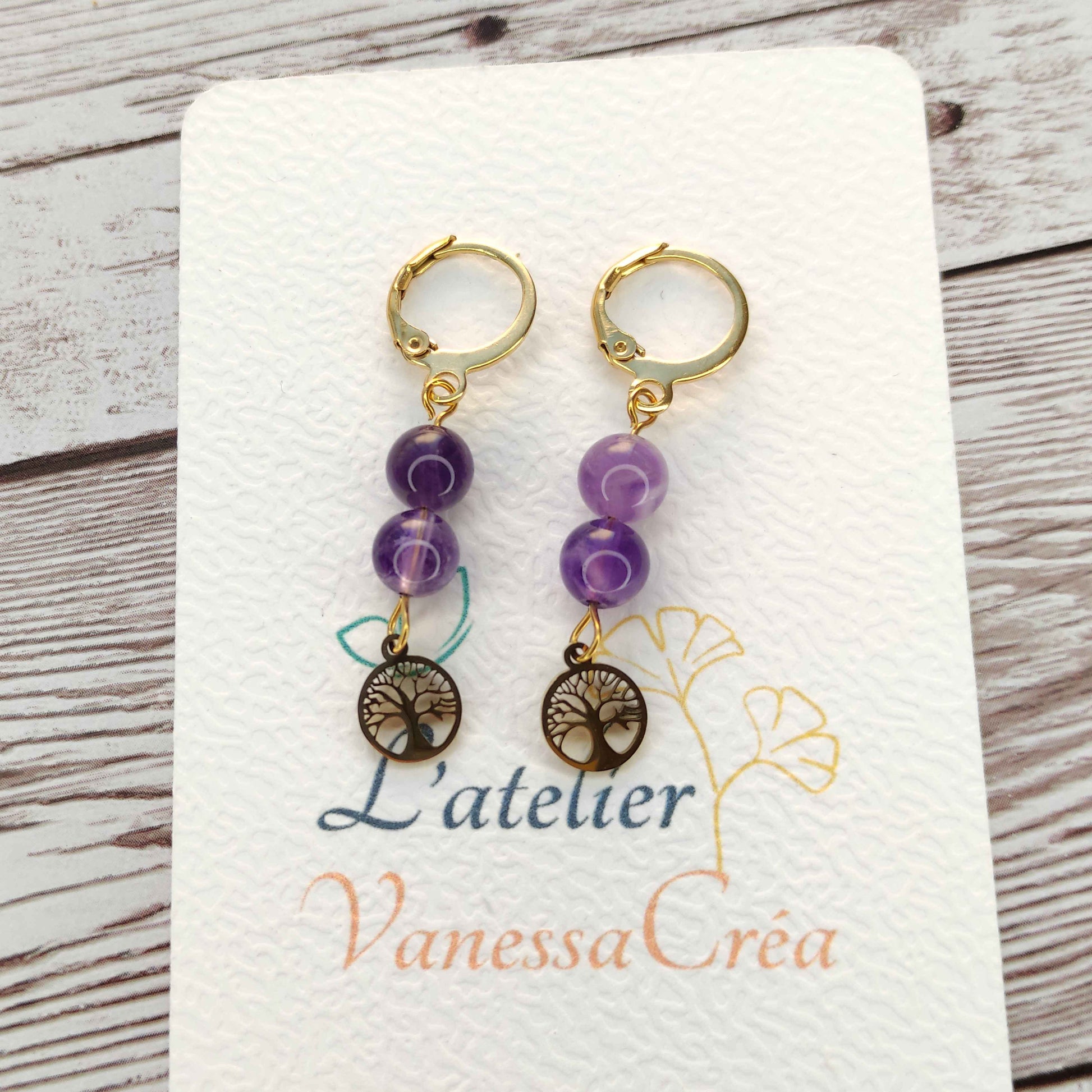 Boucles d'oreilles Arbre de Vie Améthyste L'Atelier VanessaCréa