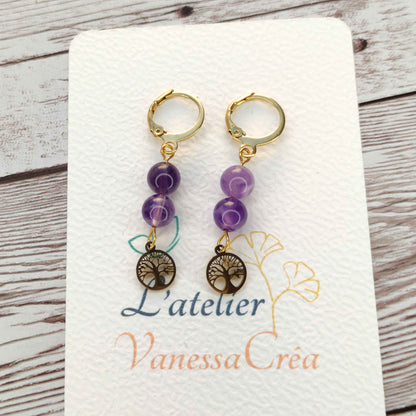 Boucles d'oreilles Arbre de Vie Améthyste L'Atelier VanessaCréa