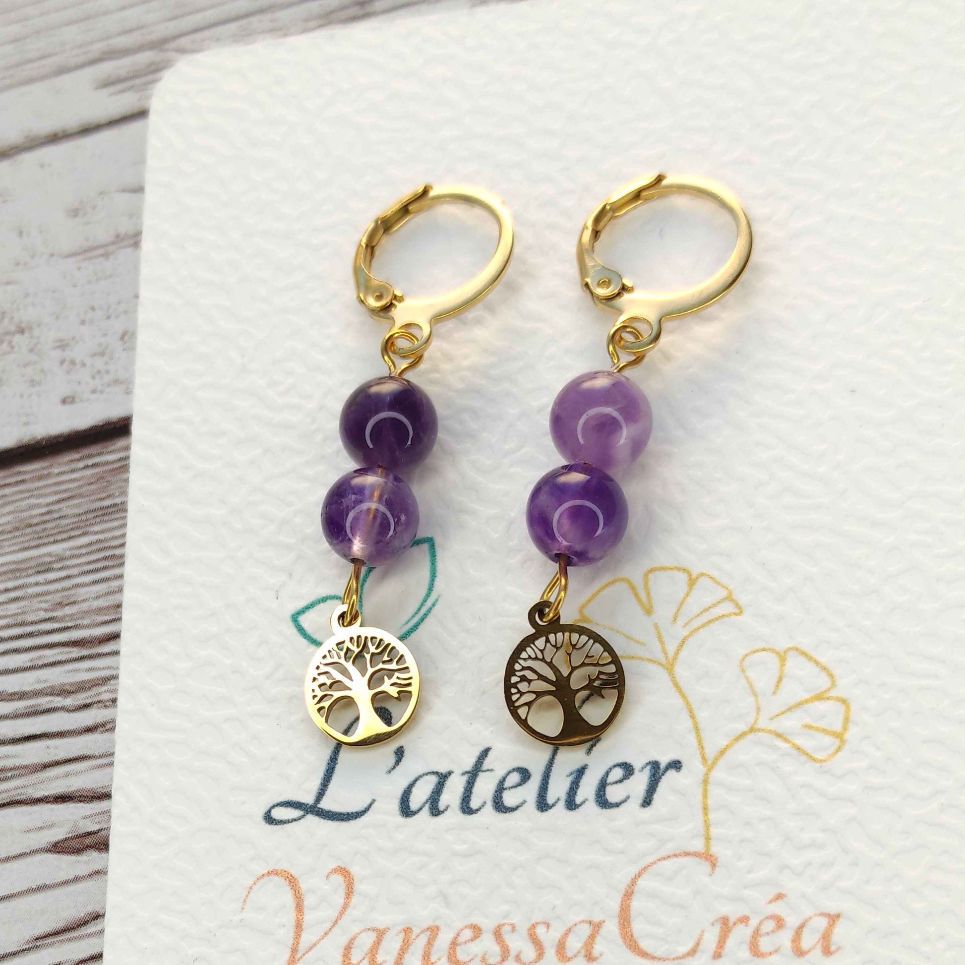 Boucles d'oreilles Arbre de Vie Améthyste L'Atelier VanessaCréa