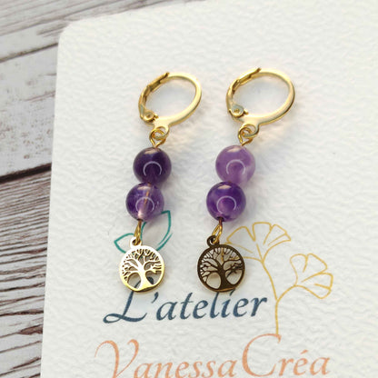 Boucles d'oreilles Arbre de Vie Améthyste L'Atelier VanessaCréa