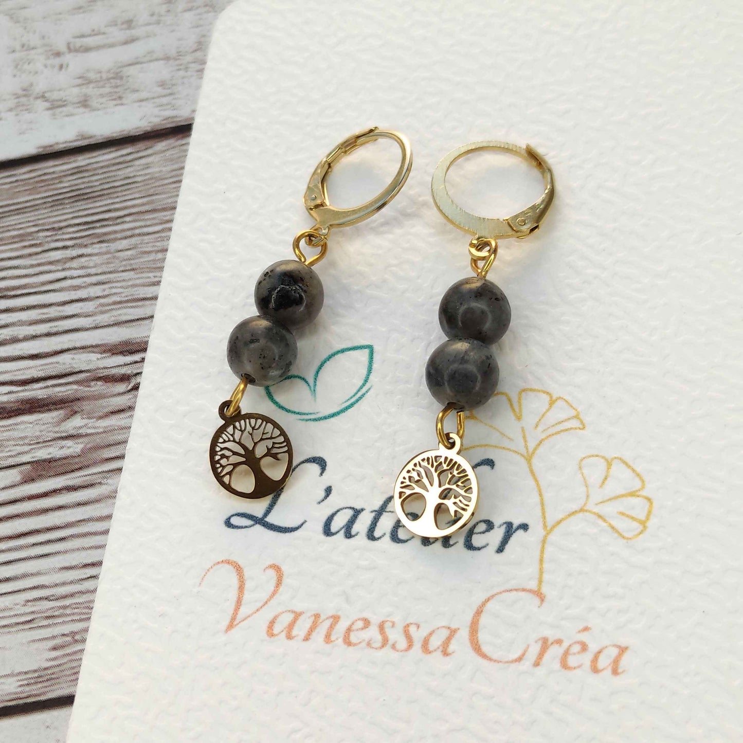Boucles d'oreilles Arbre de Vie Labradorite L'Atelier VanessaCréa