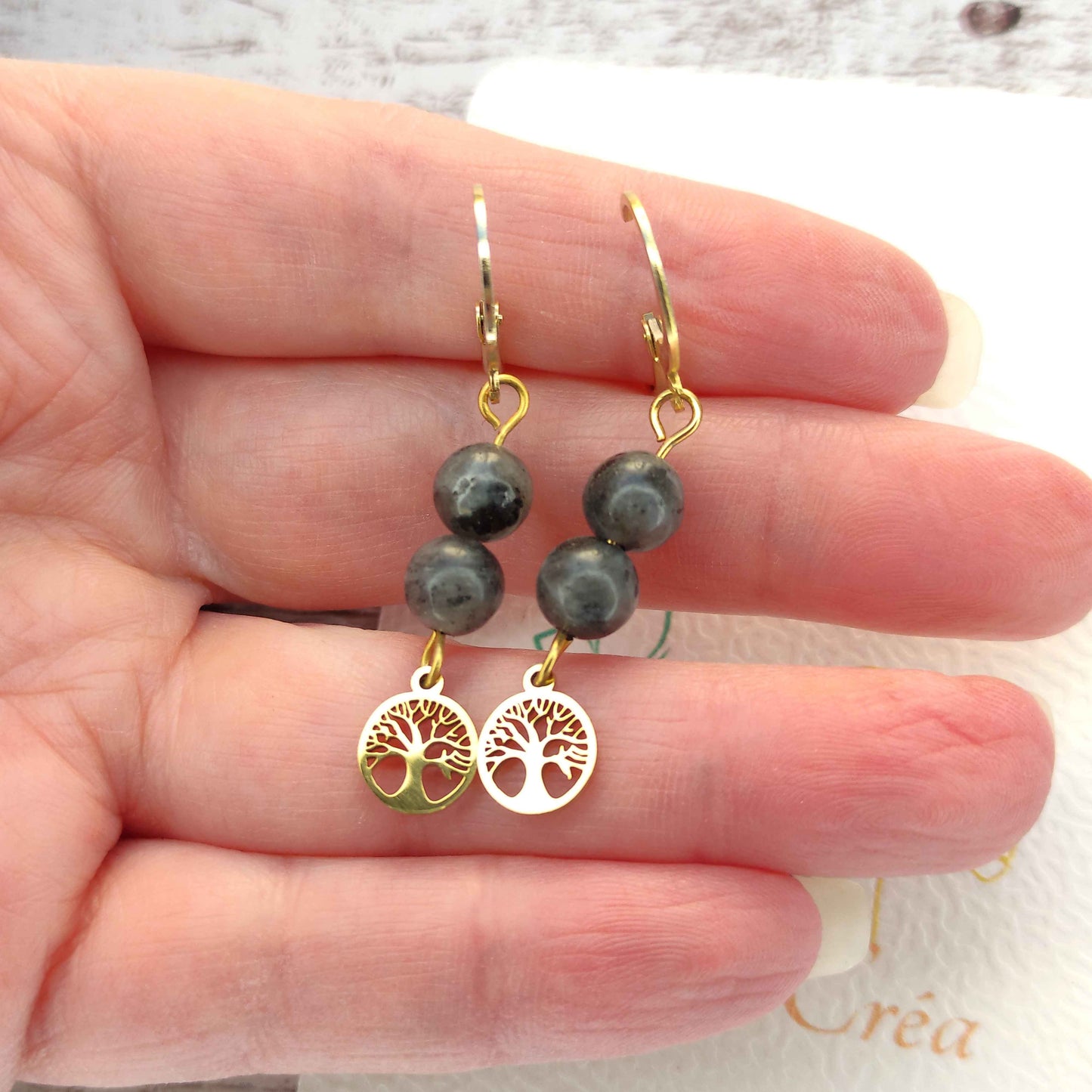 Boucles d'oreilles Arbre de Vie Labradorite L'Atelier VanessaCréa