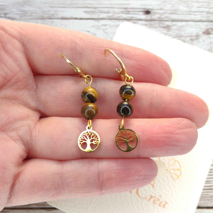 Boucles d'oreilles Arbre de Vie Œil de Tigre L'Atelier VanessaCréa