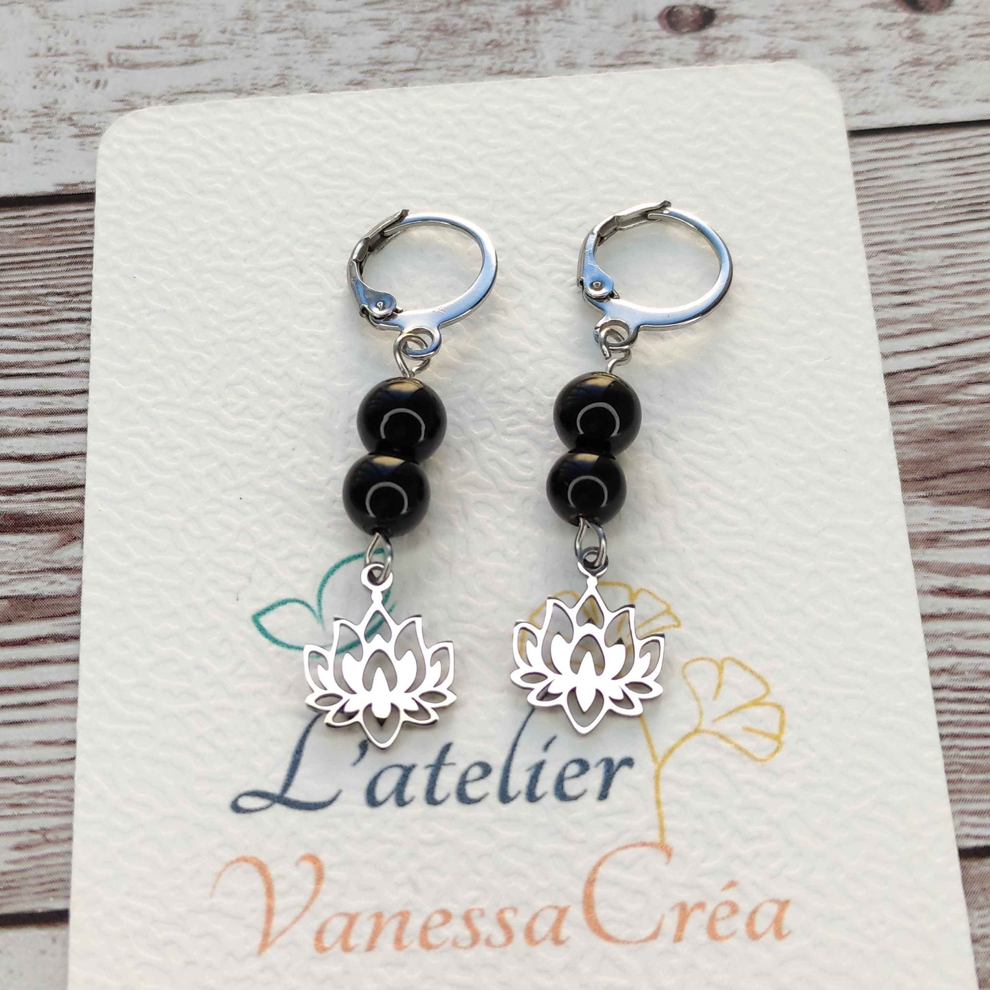 Boucles d'oreilles Tourmaline et Lotus L'Atelier VanessaCréa