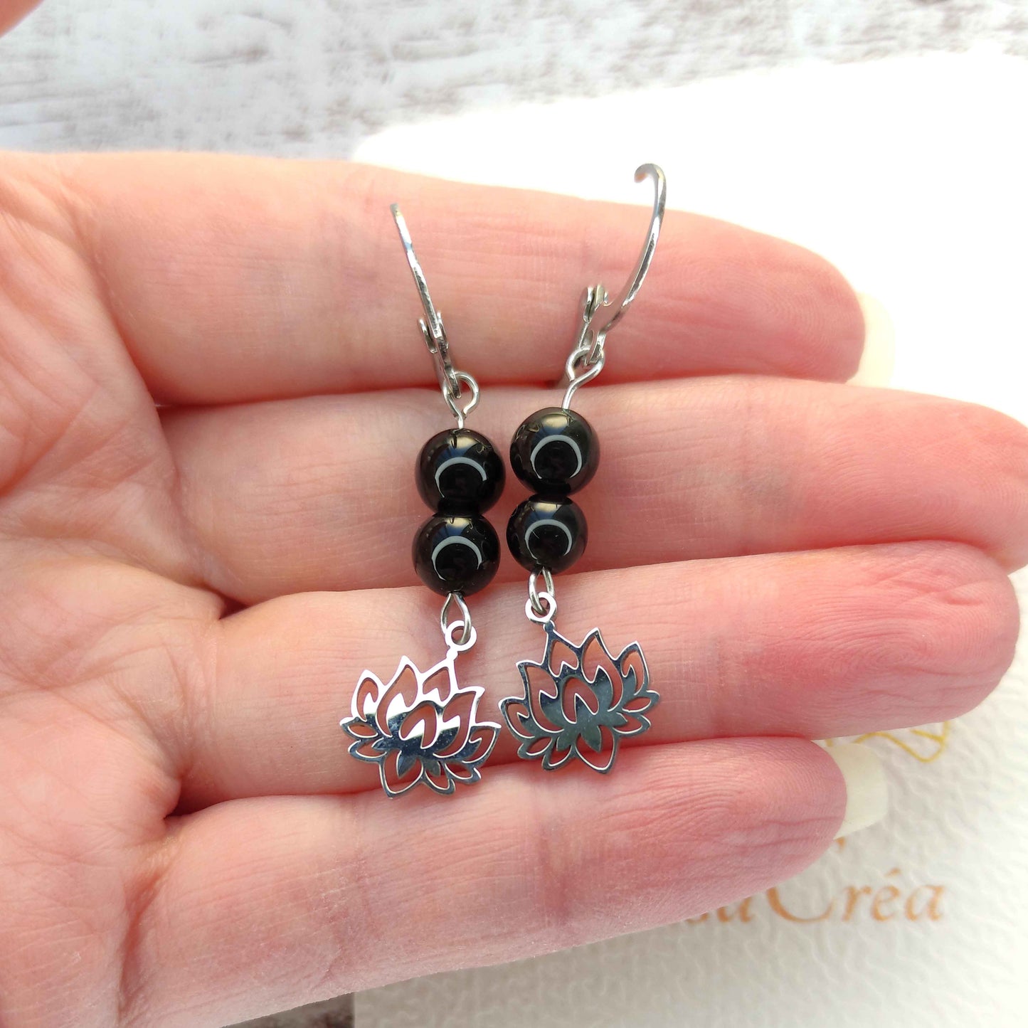 Boucles d'oreilles Tourmaline et Lotus L'Atelier VanessaCréa