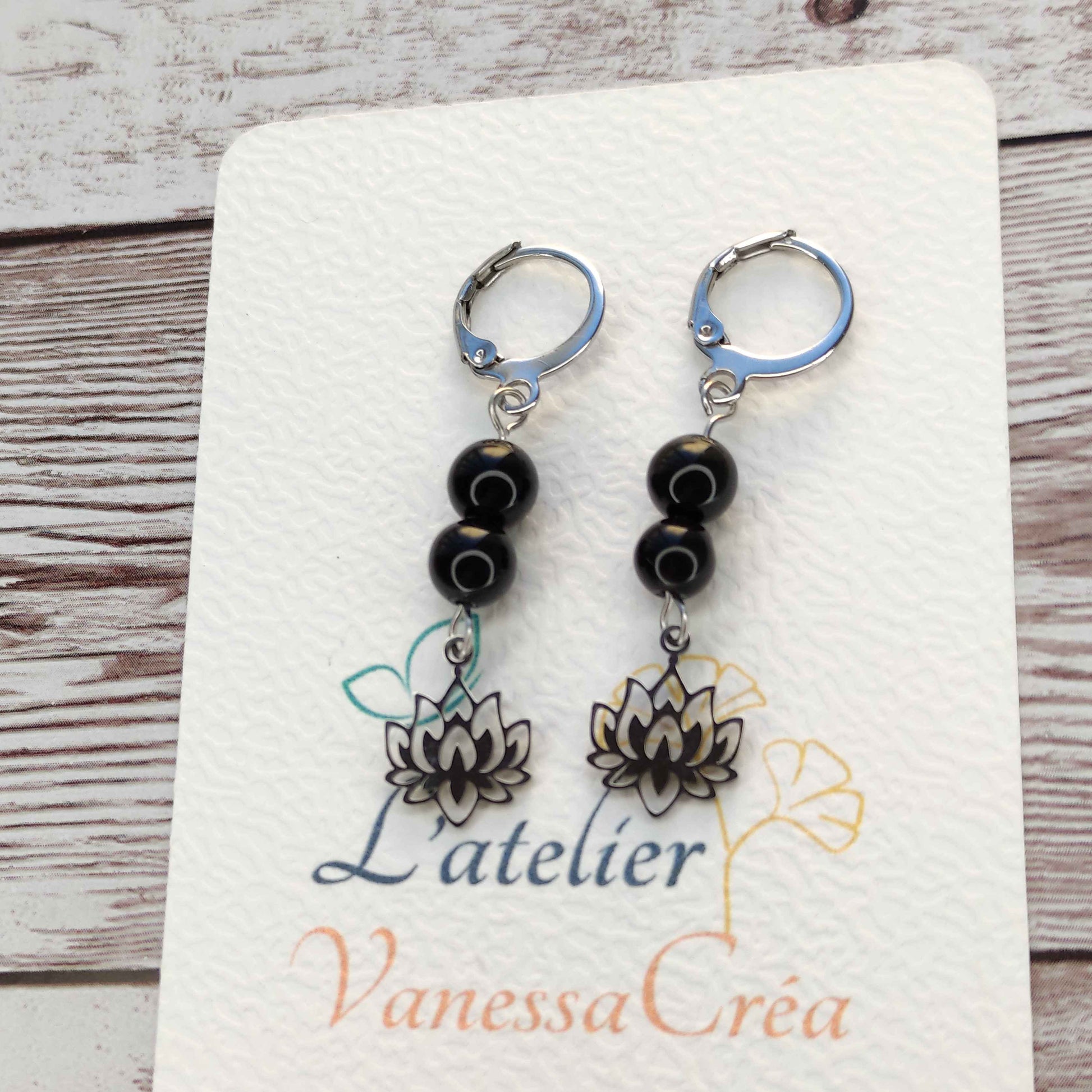 Boucles d'oreilles Tourmaline et Lotus L'Atelier VanessaCréa