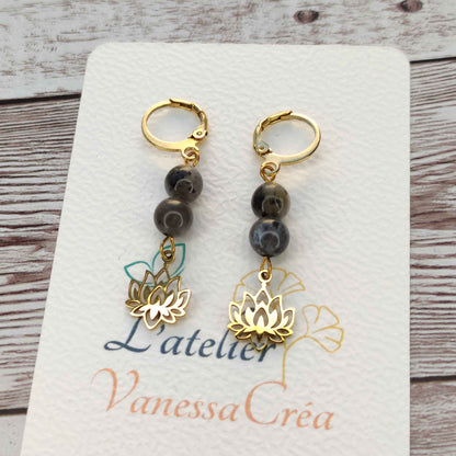 Boucles d'oreilles labradorite et Lotus L'Atelier VanessaCréa