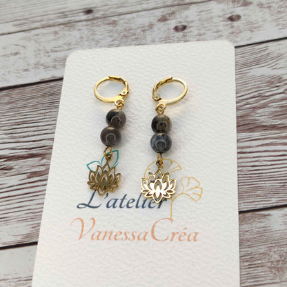 Boucles d'oreilles labradorite et Lotus L'Atelier VanessaCréa