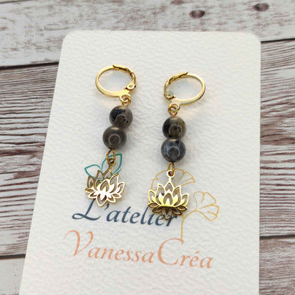 Boucles d'oreilles labradorite et Lotus L'Atelier VanessaCréa