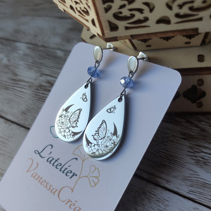 Boucles d'oreilles lune papillon acier L'Atelier VanessaCréa