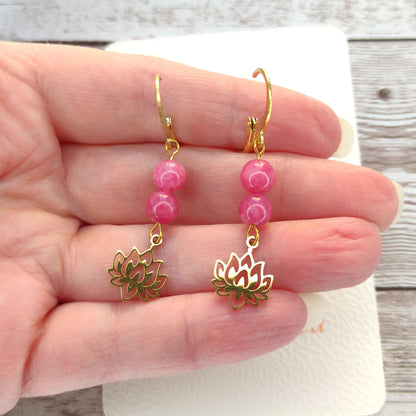 Boucles d'oreilles rhodochrosite et Lotus L'Atelier VanessaCréa