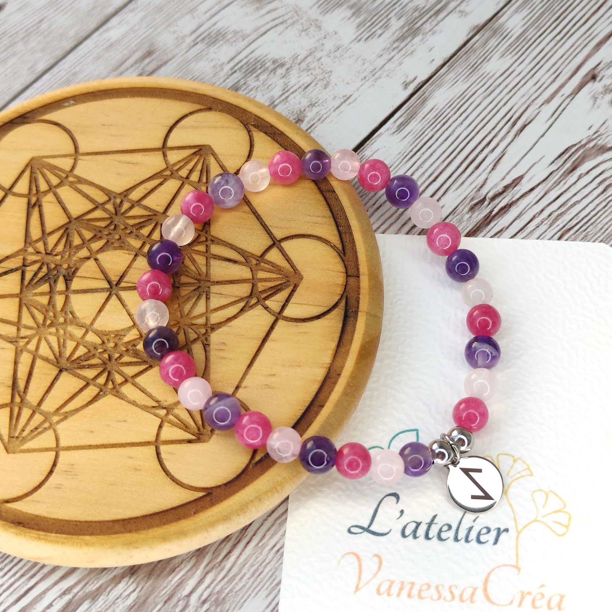 Bracelet "Renaissance & Paume de Paix" – Quartz Rose, Rhodochrosite & Rune Eihwaz L'Atelier VanessaCréa