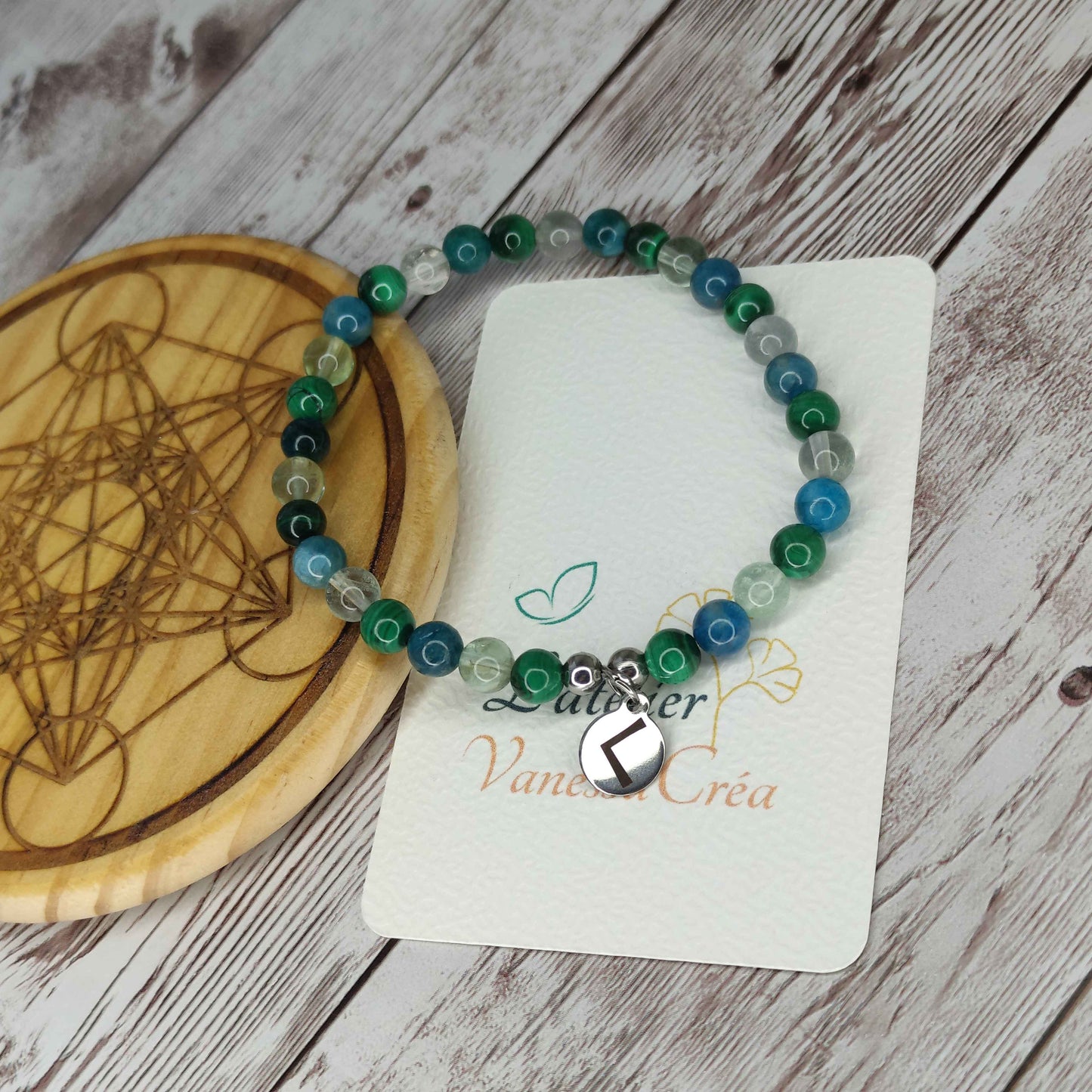 Bracelet douleurs inflammation pierres naturelles Malachite, fluorite, apatite. L'Atelier VanessaCréa