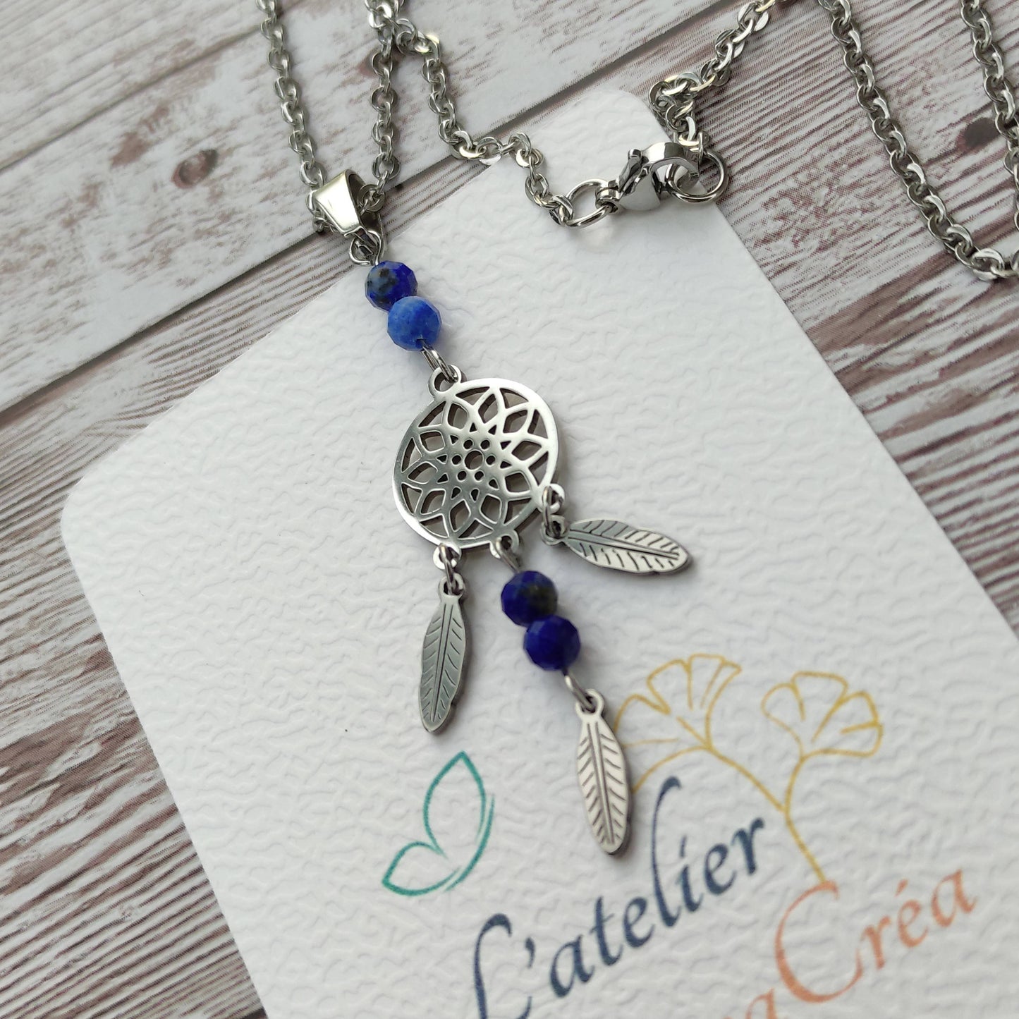 Sautoir Attrape-Rêves en Lapis-Lazuli – Énergie Intuitive & Acier Inoxydable L'Atelier VanessaCréa
