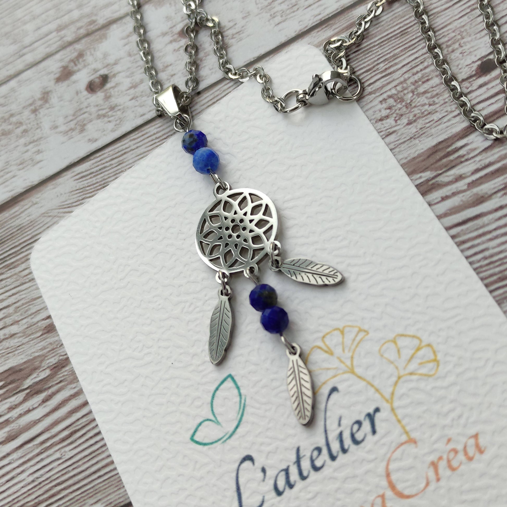 Sautoir Attrape-Rêves en Lapis-Lazuli – Énergie Intuitive & Acier Inoxydable L'Atelier VanessaCréa