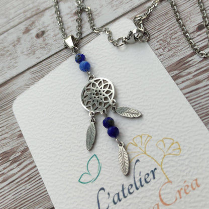 Sautoir Attrape-Rêves en Lapis-Lazuli – Énergie Intuitive & Acier Inoxydable L'Atelier VanessaCréa