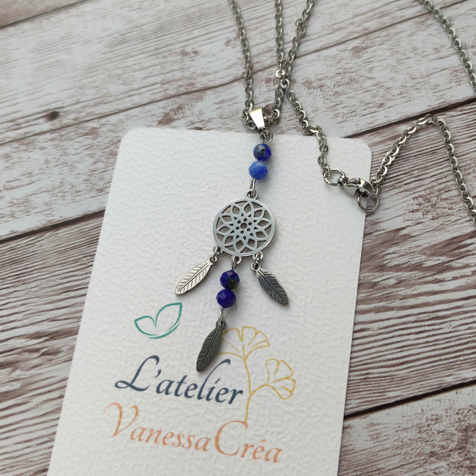 Sautoir Attrape-Rêves en Lapis-Lazuli – Énergie Intuitive & Acier Inoxydable L'Atelier VanessaCréa
