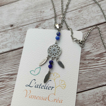 Sautoir Attrape-Rêves en Lapis-Lazuli – Énergie Intuitive & Acier Inoxydable L'Atelier VanessaCréa