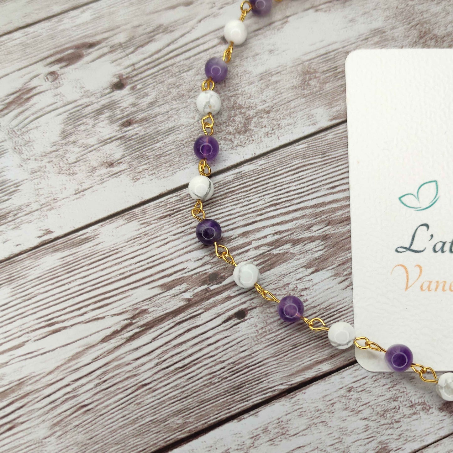 Collier cravate Sérénité & Clarté Mentale – Améthyste et Howlite sur Acier Inoxydable L'Atelier VanessaCréa