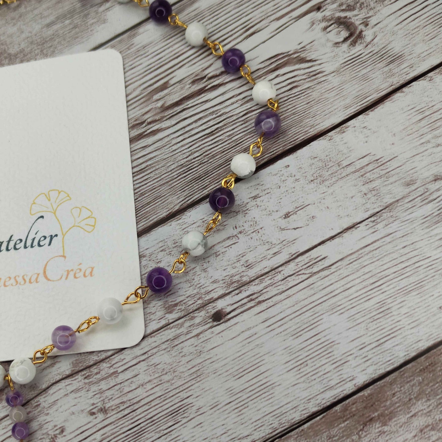 Collier cravate Sérénité & Clarté Mentale – Améthyste et Howlite sur Acier Inoxydable L'Atelier VanessaCréa