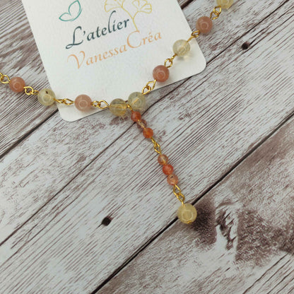 Collier cravate Éclat Solaire – Citrine & Pierre de Soleil | Confection Vibratoire en Acier Inoxydable L'Atelier VanessaCréa