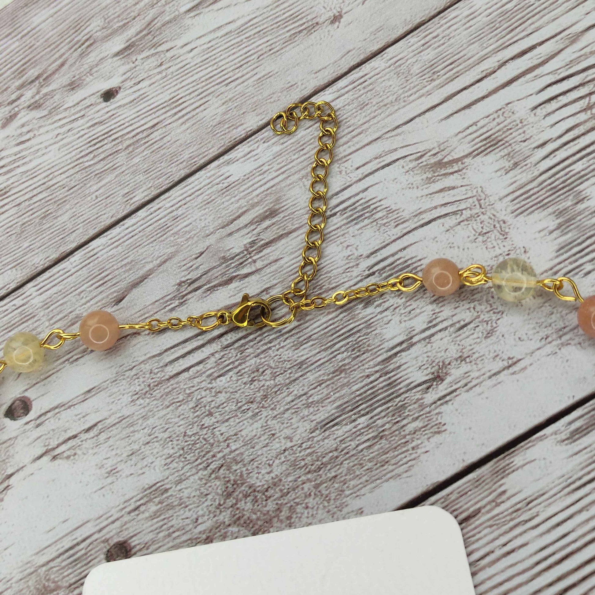 Collier cravate Éclat Solaire – Citrine & Pierre de Soleil | Confection Vibratoire en Acier Inoxydable L'Atelier VanessaCréa