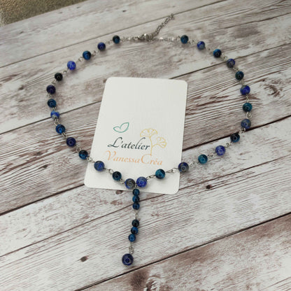 Collier cravate Sagesse Visionnaire – Œil de Faucon & Lapis-Lazuli L'Atelier VanessaCréa