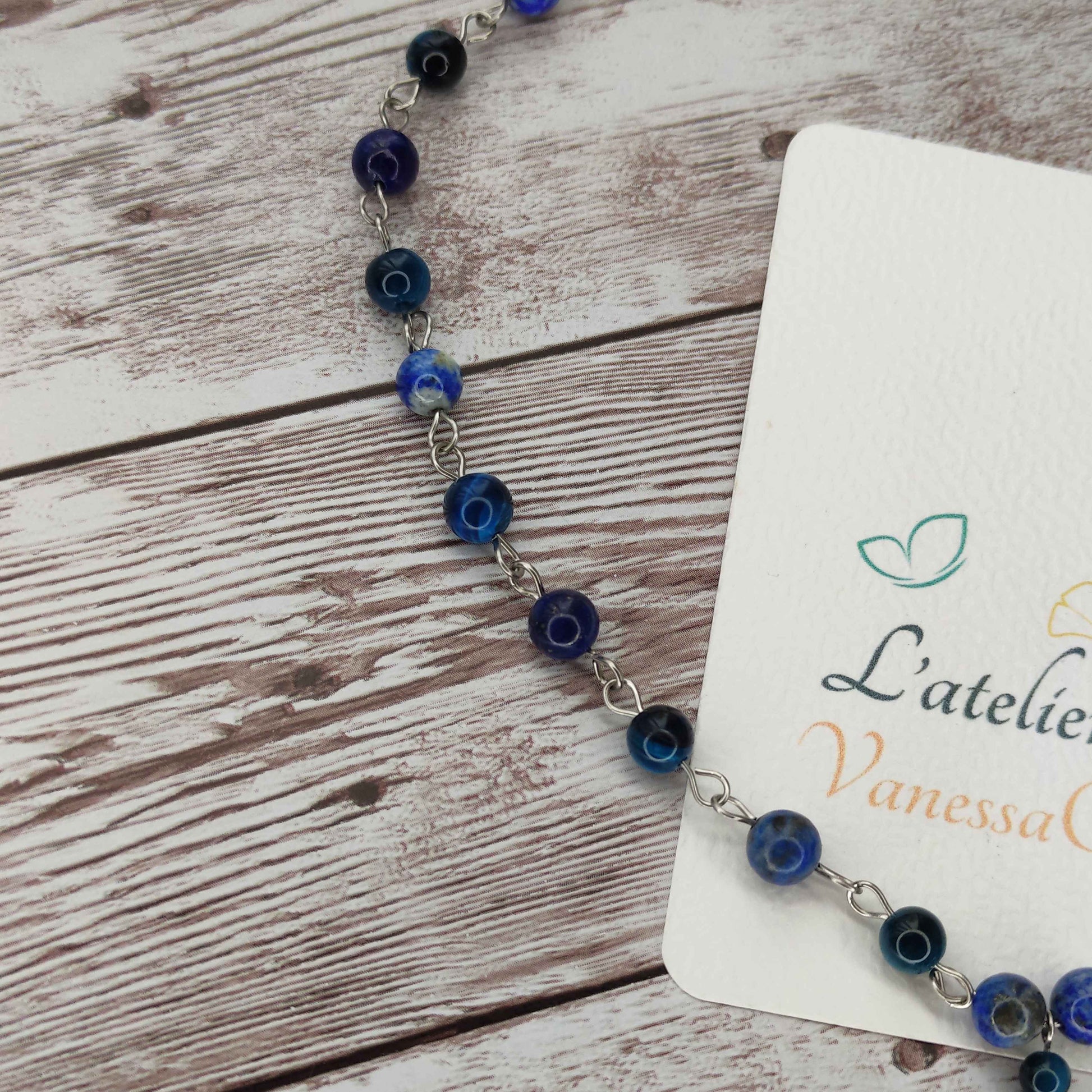 Collier cravate Sagesse Visionnaire – Œil de Faucon & Lapis-Lazuli L'Atelier VanessaCréa
