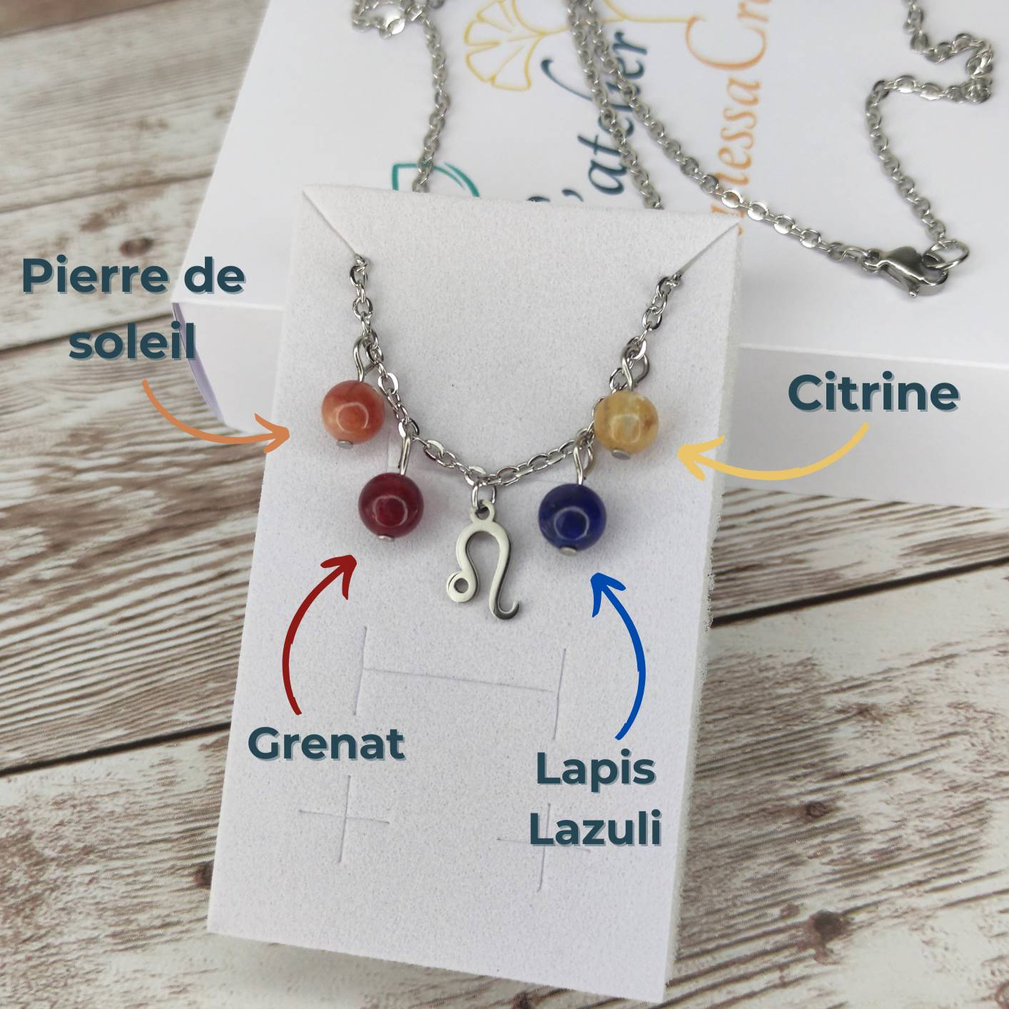 Collier "Rayonnement du Lion" – Synergie de 4 Pierres Naturelles L'Atelier VanessaCréa