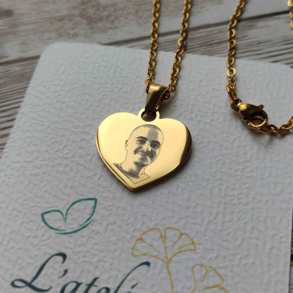 Collier Médaillon Cœur 2 cm Personnalisé - Gravure Photo Effet Miroir L'Atelier VanessaCréa