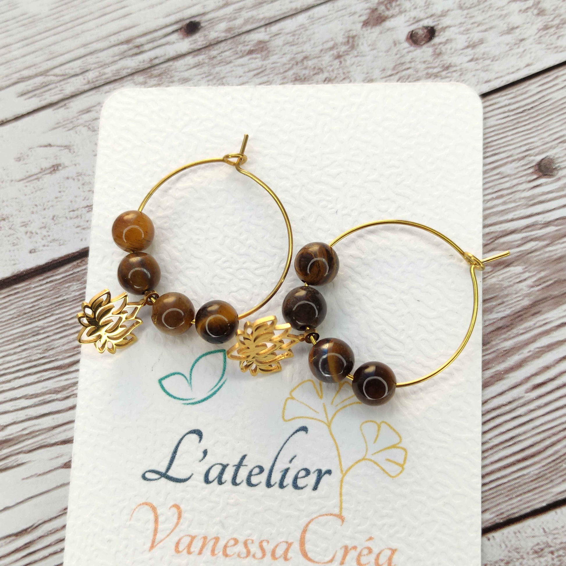 Créoles Lotus et Œil de Tigre L'Atelier VanessaCréa
