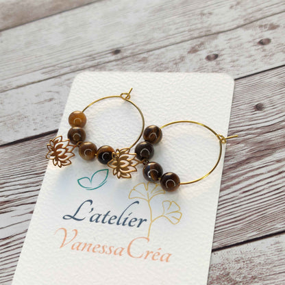 Créoles Lotus et Œil de Tigre L'Atelier VanessaCréa