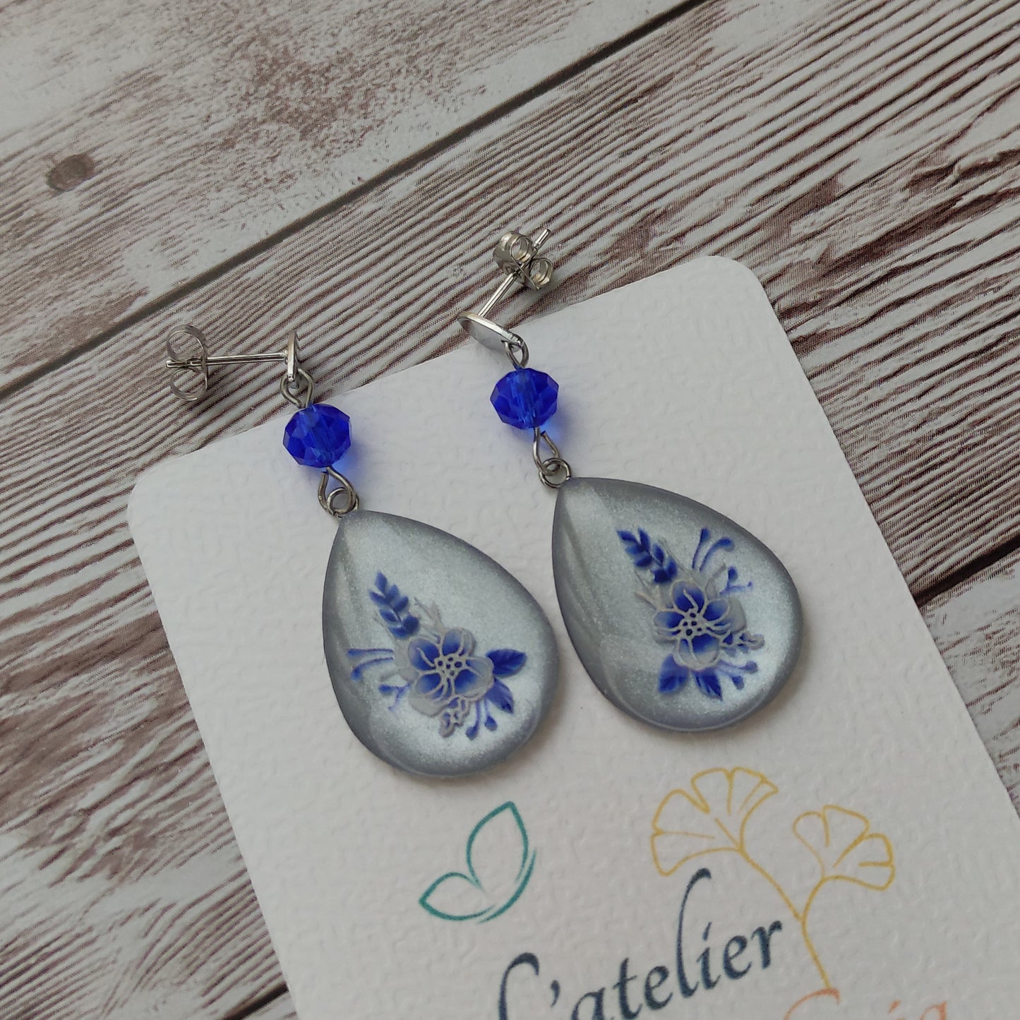 Boucles "Lola" fleurs bleues