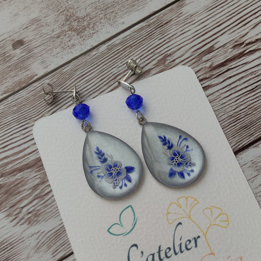Boucles "Lola" fleurs bleues