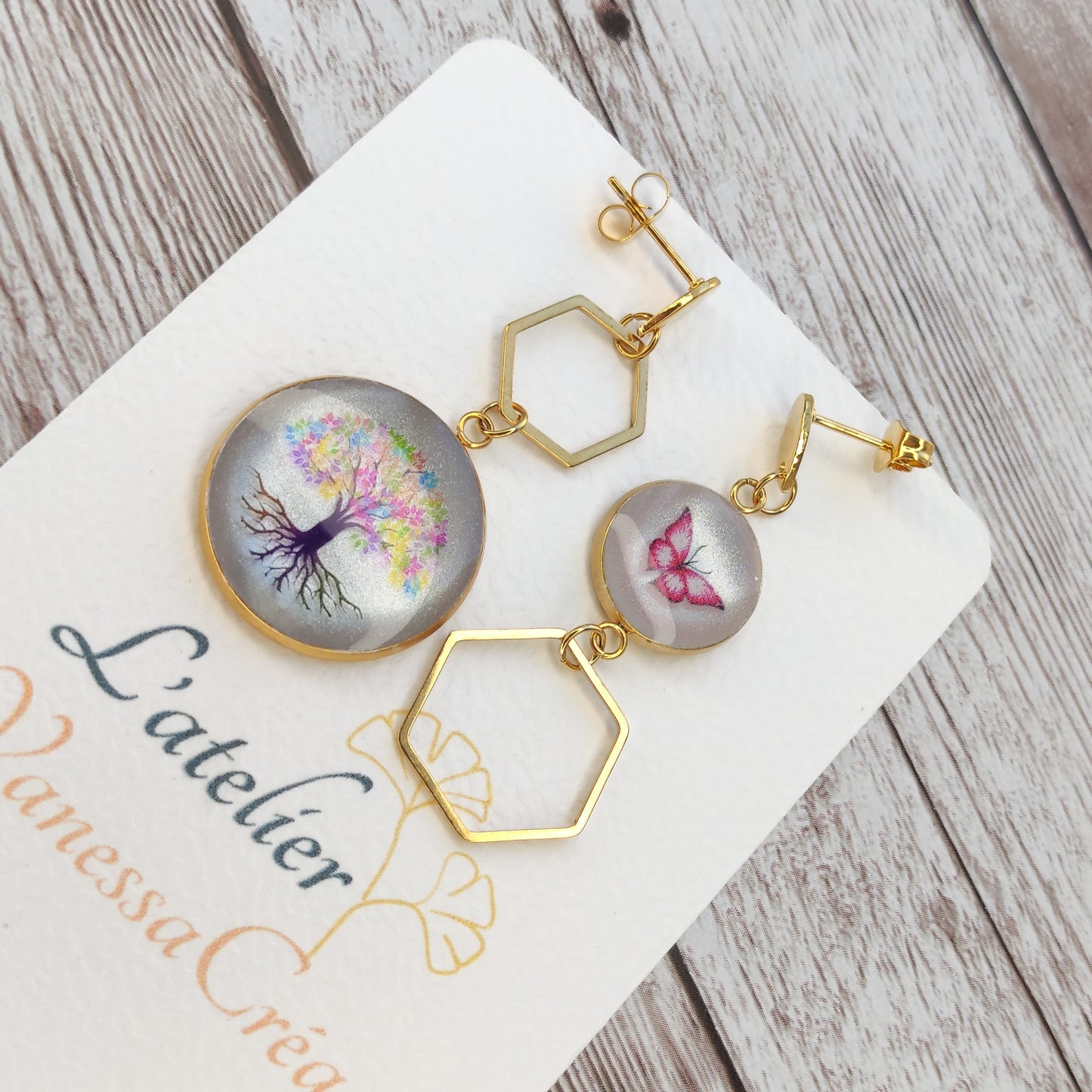 Boucles "Regan" arbre vie papillon