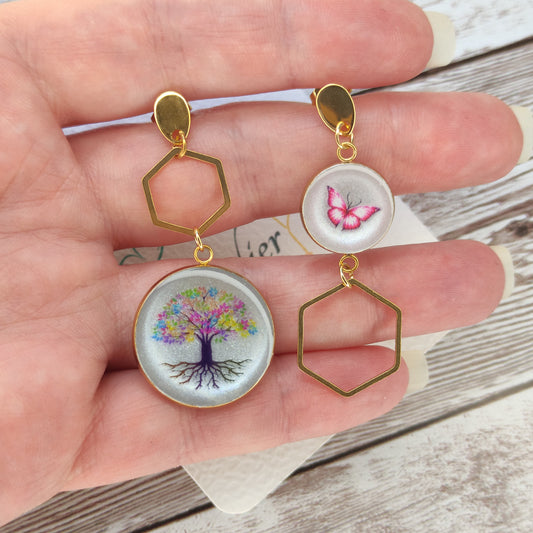 Boucles "Regan" arbre vie papillon