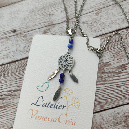 Sautoir Attrape-Rêves en Lapis-Lazuli – Énergie Intuitive & Acier Inoxydable