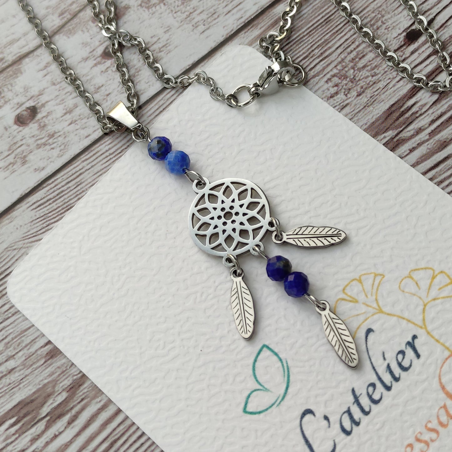 Sautoir Attrape-Rêves en Lapis-Lazuli – Énergie Intuitive & Acier Inoxydable