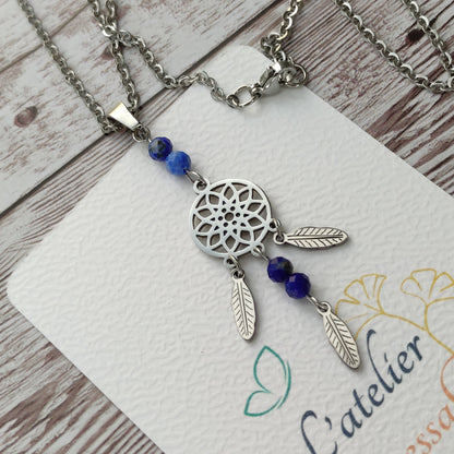 Sautoir Attrape-Rêves en Lapis-Lazuli – Énergie Intuitive & Acier Inoxydable