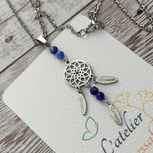 Sautoir Attrape-Rêves en Lapis-Lazuli – Énergie Intuitive & Acier Inoxydable