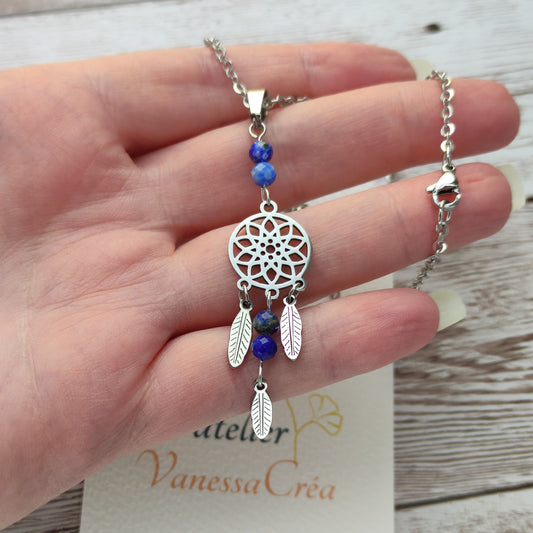 Sautoir Attrape-Rêves en Lapis-Lazuli – Énergie Intuitive & Acier Inoxydable