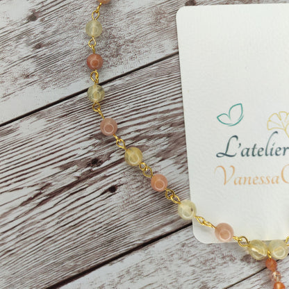 Collier cravate Éclat Solaire – Citrine & Pierre de Soleil | Confection Vibratoire en Acier Inoxydable