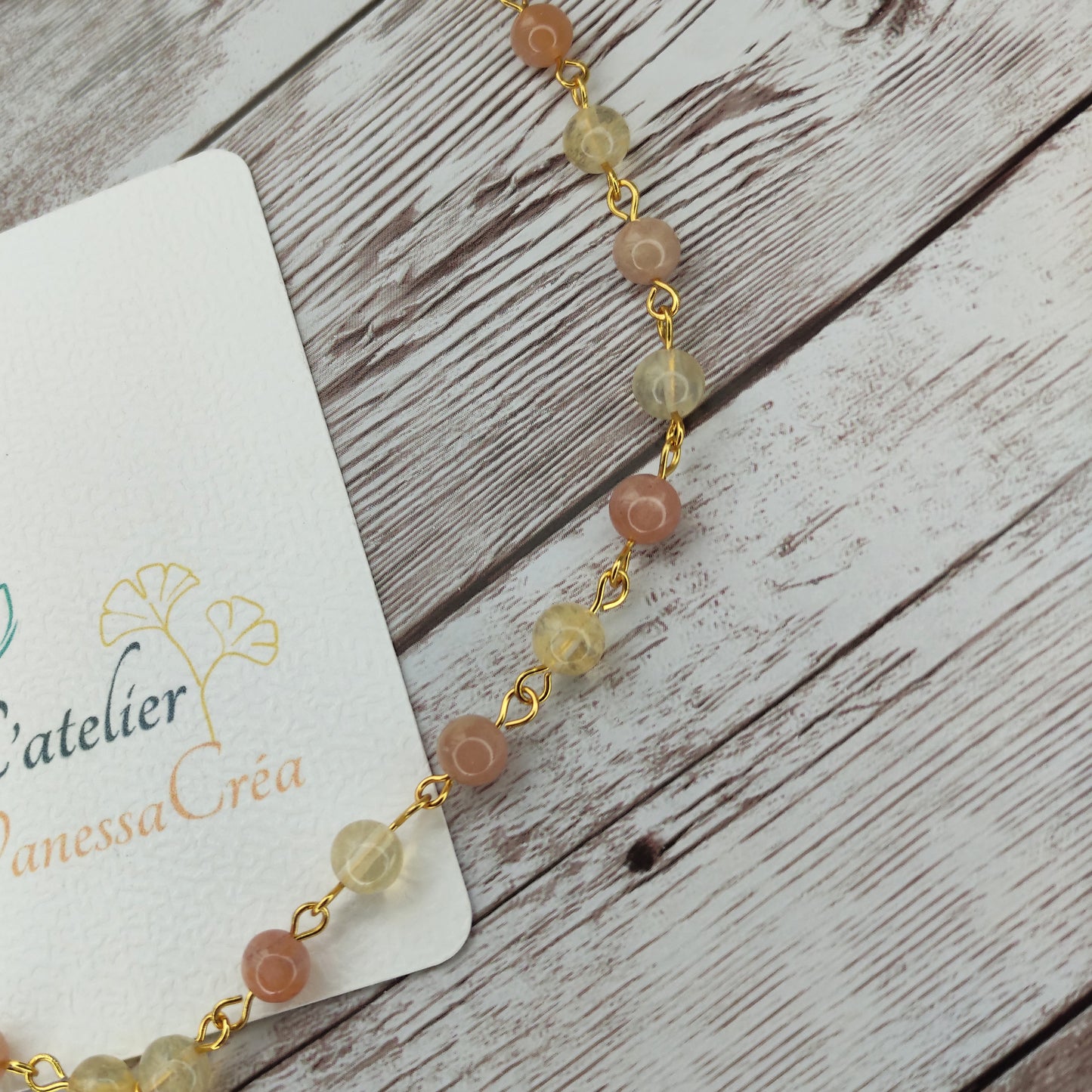 Collier cravate Éclat Solaire – Citrine & Pierre de Soleil | Confection Vibratoire en Acier Inoxydable