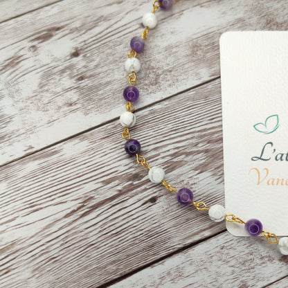 Collier cravate Sérénité & Clarté Mentale – Améthyste et Howlite sur Acier Inoxydable