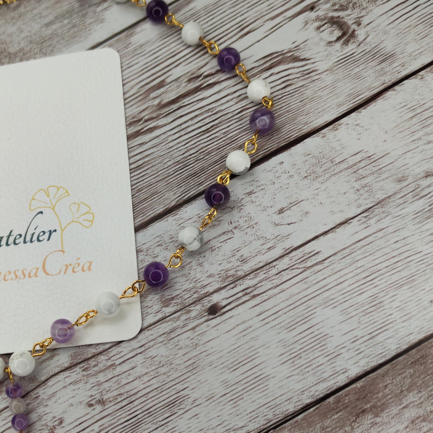 Collier cravate Sérénité & Clarté Mentale – Améthyste et Howlite sur Acier Inoxydable