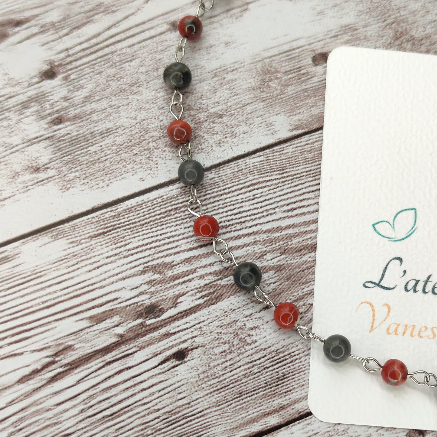 Collier cravate Sceau de Force & Protection – Labradorite, Jaspe Rouge & Acier Inoxydable