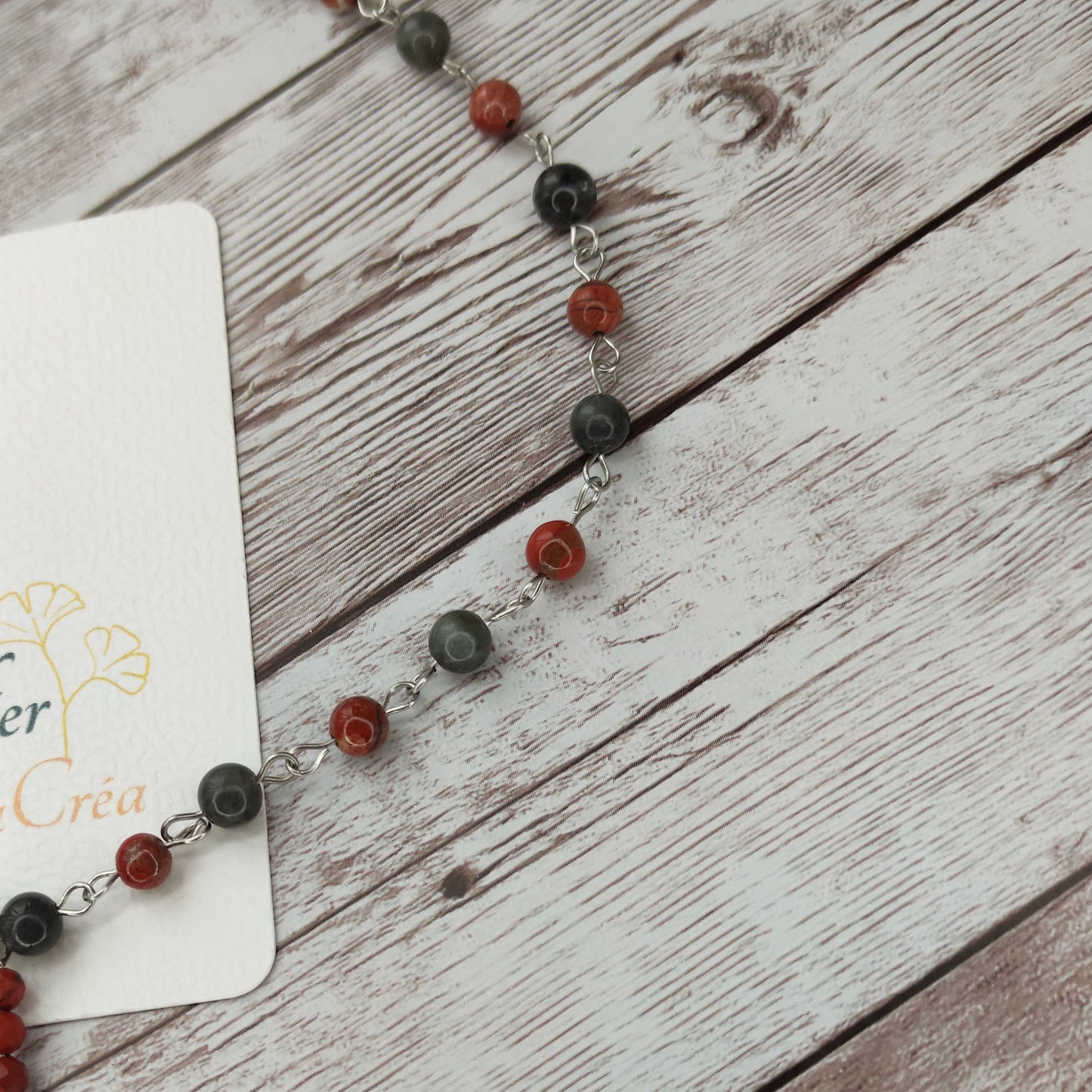 Collier cravate Sceau de Force & Protection – Labradorite, Jaspe Rouge & Acier Inoxydable