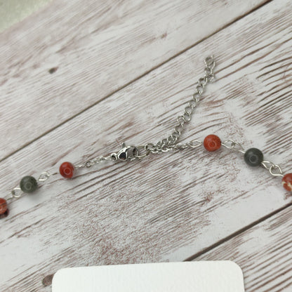 Collier cravate Sceau de Force & Protection – Labradorite, Jaspe Rouge & Acier Inoxydable