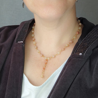 Collier cravate Éclat Solaire – Citrine & Pierre de Soleil | Confection Vibratoire en Acier Inoxydable