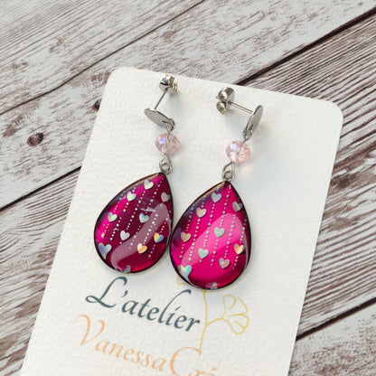 Éclat Magique – Boucles d'Oreilles Gouttes de Cœurs Changeants